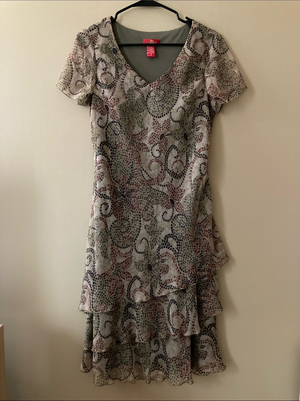 Asymmetrical y2k Lightweight Printed V-Neck Tiered Dress green Sangria #Awuha901